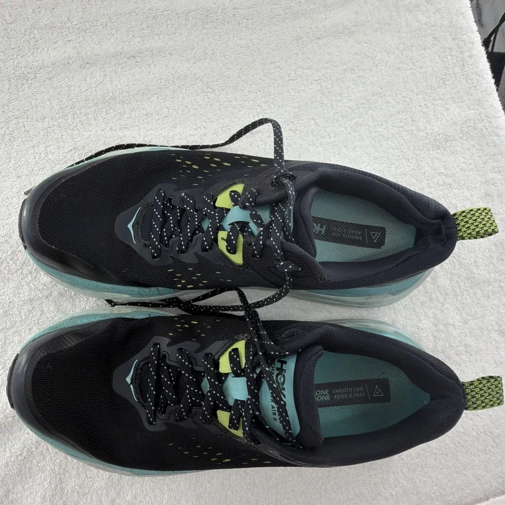 Hoka One One Challenger ATR 6 Shoes Womens 8.5 Black Blue Trail Running Sneakers